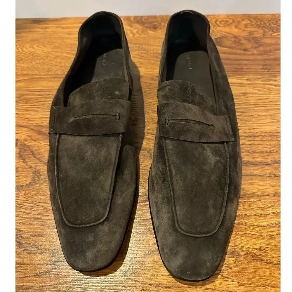 Zegna Men's L'Asola Suede Penny Loafer Charcoal Size 11.5 $1000 Luxury Style